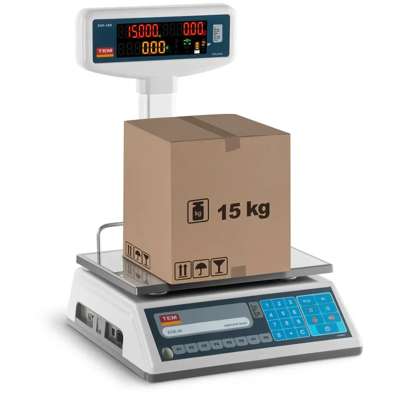 Butiksvægt - LED på stativ - 6 kg/2 g - 15 kg/5 g